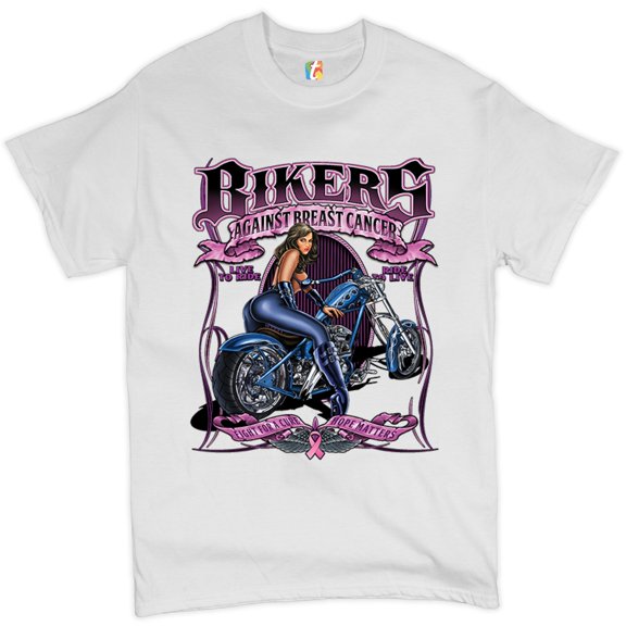 Tee Hunt Bikers Against Breast Cancer T-Shirt Fight for a Cure Hope Matters Men's Tee, White, Large