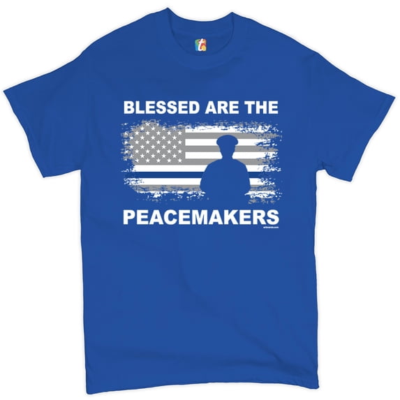 Tee Hunt Blessed are The Peacemakers T-Shirt Thin Line Police Officers Men's Tee, Blue, 4X-Large