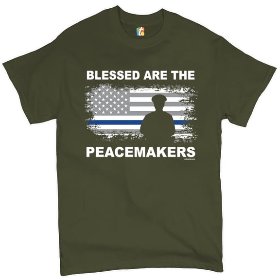 Tee Hunt Blessed are The Peacemakers T-Shirt Thin Line Police Officers Men's Tee, Military Green, 4X-Large