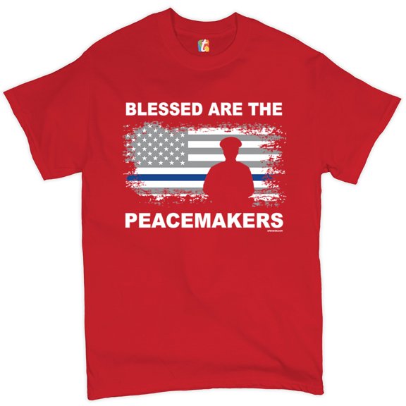 Tee Hunt Blessed are The Peacemakers T-Shirt Thin Line Police Officers Men's Tee, Red, 4X-Large