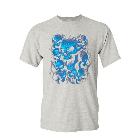 Tee Hunt Blue Skulls T-Shirt Skull Face Death Dead Reaper Hell Evil Demon Mens Shirt, Ash Gray, 4X-Large