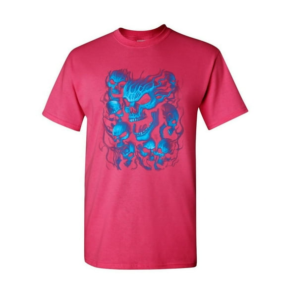 Tee Hunt Blue Skulls T-Shirt Skull Face Death Dead Reaper Hell Evil Demon Mens Shirt, Hot Pink, Medium