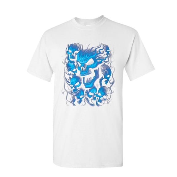 Tee Hunt Blue Skulls T-Shirt Skull Face Death Dead Reaper Hell Evil Demon Mens Shirt, White, XX-Large