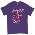 thumbnail image 1 of Tee Hunt Breast Cancer Awareness Never Give Up T-shirt Pink Ribbon Men's Tee, Purple, 3X-Large, 1 of 5