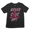 thumbnail image 1 of Tee Hunt Breast Cancer Awareness Never Give Up Youth T-Shirt Pink Ribbon Kids, Black, Large, 1 of 5
