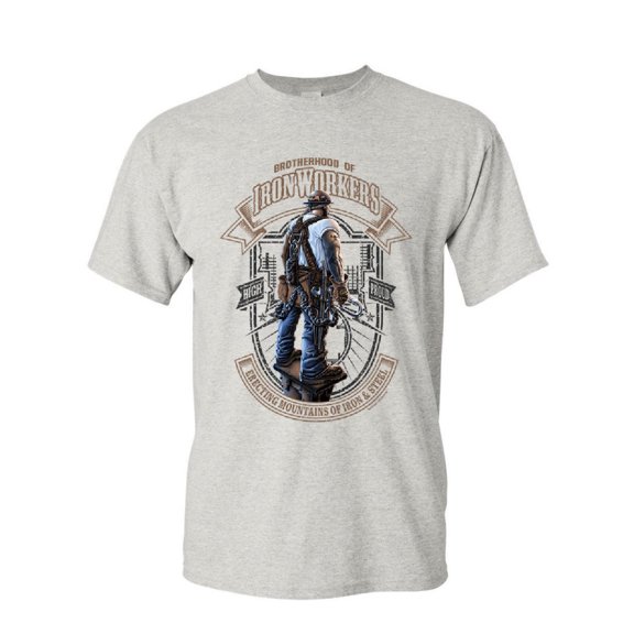 Tee Hunt Brotherhood of Ironworkers T-Shirt Collar Job Construction Mens Shirt, Ash Gray, Small