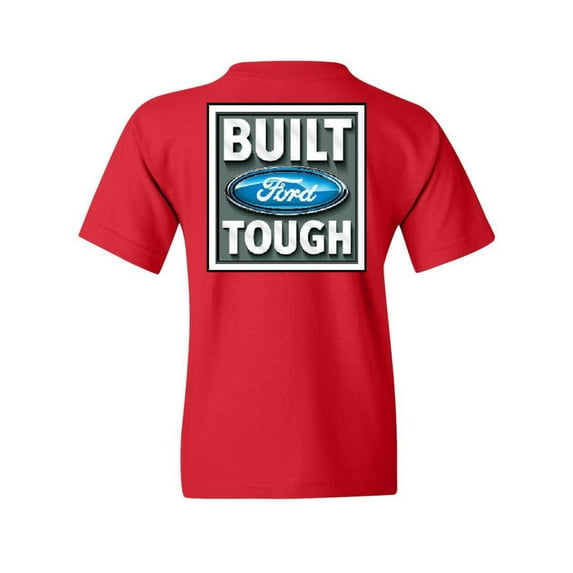 Tee Hunt Built Tough Youth T-Shirt Licensed Ford Truck 4x4 F150 Mustang Tee, Red, Medium