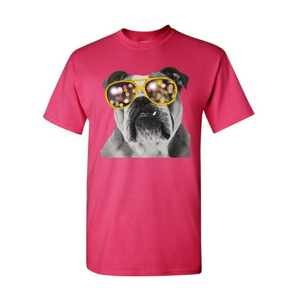 Tee Hunt Bulldog Wearing Glasses T-Shirt Cute Dog Swag Pet Lovers Urban Mens Shirt, Hot Pink, Small