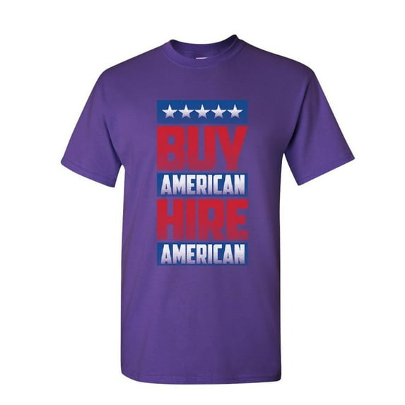 Tee Hunt Buy American Hire American T-Shirt Political Be American MAGA Mens Shirt, Purple, Medium