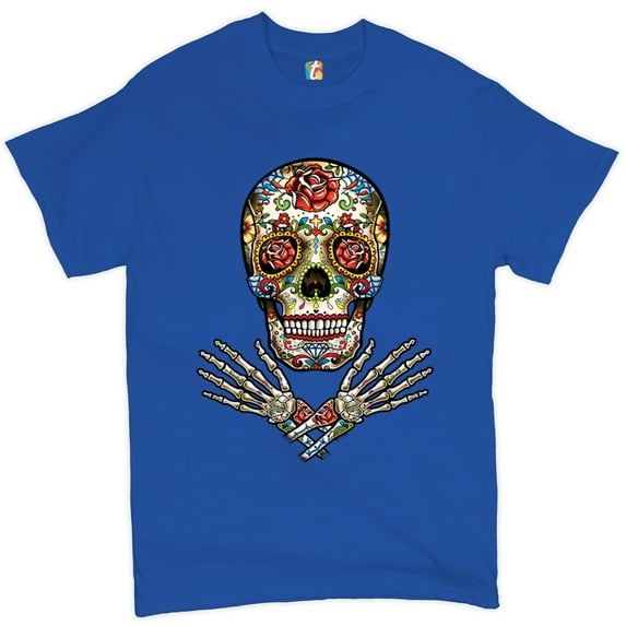 Tee Hunt Calavera Arms Crossed T-Shirt Dia de Los Muertos Day of The Dead Men's Tee, Blue, 5X-Large
