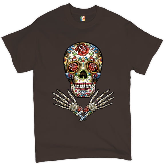 Tee Hunt Calavera Arms Crossed T-Shirt Dia de Los Muertos Day of The Dead Men's Tee, Brown, X-Large