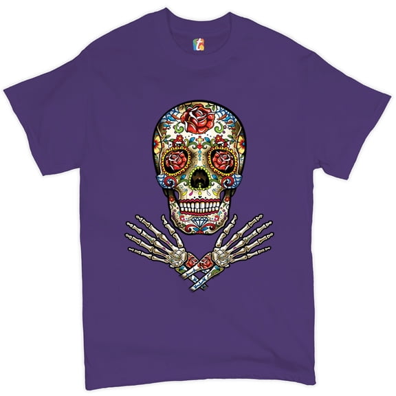 Tee Hunt Calavera Arms Crossed T-Shirt Dia de Los Muertos Day of The Dead Men's Tee, Purple, 4X-Large