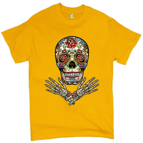 Tee Hunt Calavera Arms Crossed T-Shirt Dia de Los Muertos Day of The Dead Men's Tee, Yellow, XX-Large