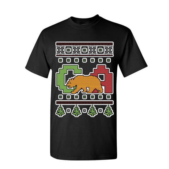 Tee Hunt California Republic Ugly Sweater T-Shirt Christmas Xmas CA Bear Mens Shirt, Black, Medium