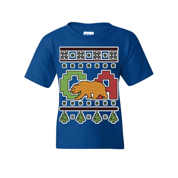 Tee Hunt California Republic Ugly Sweater Youth T-Shirt Christmas Xmas CA Bear Kids Tee
