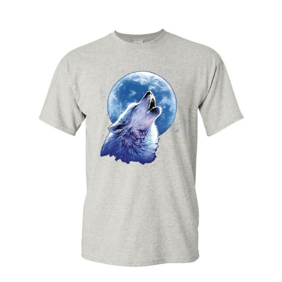 Tee Hunt Call of The Wild T-Shirt Lone Wolf Howling Moon Wildlife Men's Novelty Shirt, Ash Gray, X-Large