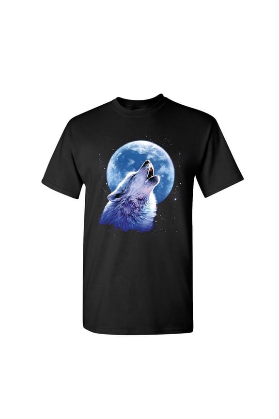Call of The Wild T-Shirt Lone Wolf Howling Moon Wildlife Men's Novelty Shirt, Black, 4X-Large