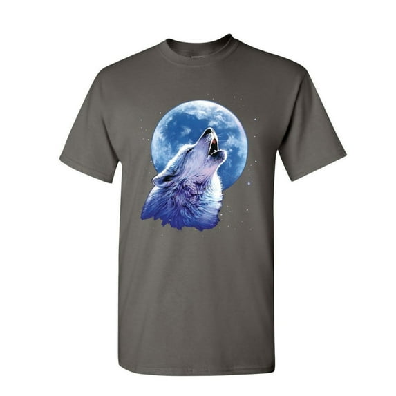Tee Hunt Call of The Wild T-Shirt Lone Wolf Howling Moon Wildlife Men's Novelty Shirt, Charcoal, Small