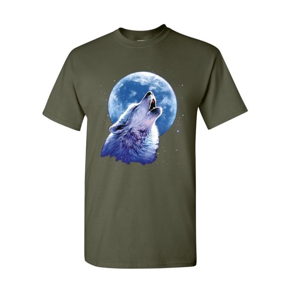 Tee Hunt Call of The Wild T-Shirt Lone Wolf Howling Moon Wildlife Men's Novelty Shirt, Military Green, XX-Large