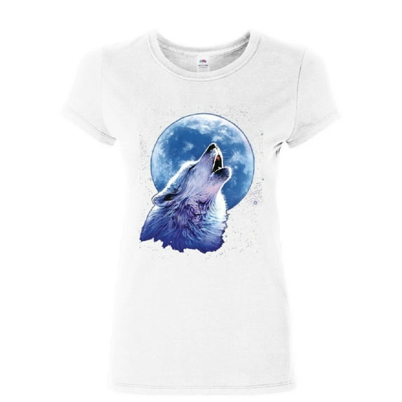 Tee Hunt Call of The Wild Women's T-Shirt Lone Wolf Howling at The Moon Wildlife Shirt, White, 3X-Large