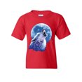 thumbnail image 1 of Tee Hunt Call of The Wild Youth T-Shirt Lone Wolf Howling at The Moon Wildlife Kids Tee, Red, X-Large, 1 of 5