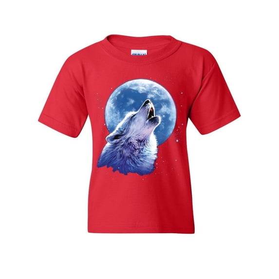 Tee Hunt Call of The Wild Youth T-Shirt Lone Wolf Howling at The Moon Wildlife Kids Tee, Red, X-Large