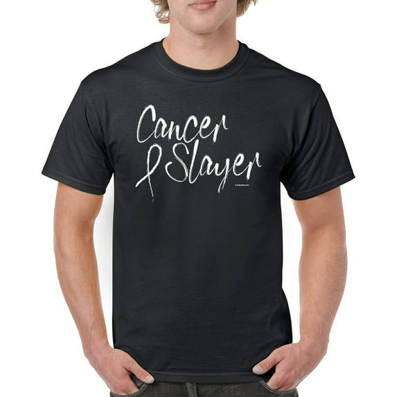 Tee Hunt Cancer Slayer T-Shirt Breast Cancer Awareness Ribbon Hope Healing Men's Tee, Black, 4X-Large