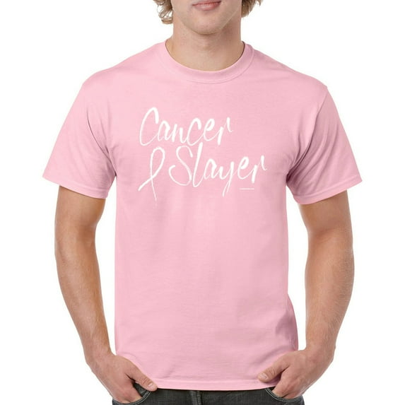 Tee Hunt Cancer Slayer T-Shirt Breast Cancer Awareness Ribbon Hope Healing Men's Tee, Light Pink, Small