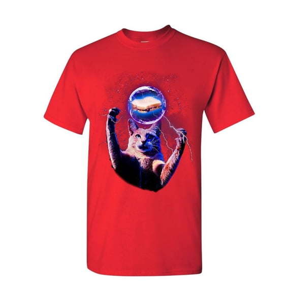 Tee Hunt Cat Catching a Sandwich T-Shirt Plasma Ball Kitty Kitten Weird Mens Shirt, Red, 5X-Large