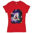 thumbnail image 1 of Tee Hunt Cat Firing Rainbow Laser Riding Pizza Slice In Space T-Shirt Weird Women's T-Shirt Tee, Red, X-Large, 1 of 5