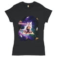 thumbnail image 1 of Tee Hunt Cat Firing Rainbow Laser Riding Pizza Slice In Space T-Shirt Weird Women's T-Shirt Tee, 1 of 5