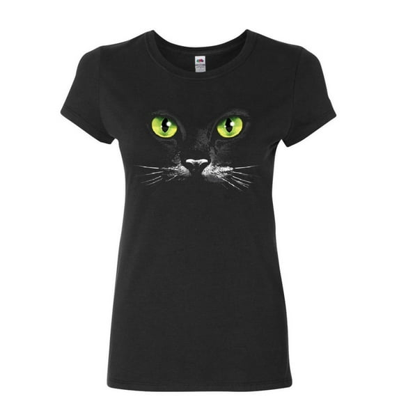 Tee Hunt Cat Green Eyes Women's T-Shirt Animal Pet Lovers Kitten Huge Cat Face Shirt, Black, 3X-Large