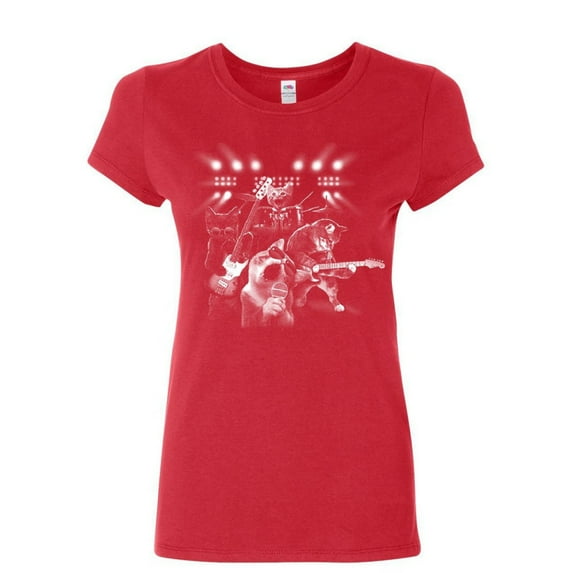 Tee Hunt Cats Rock Concert Women's T-Shirt Rock & Roll Cat Lover Kitten Music Shirt, Red, XX-Large