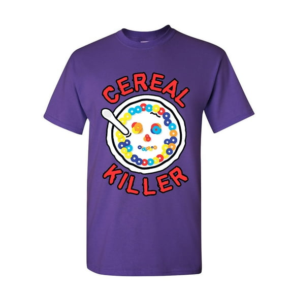Tee Hunt Cereal Killer T-Shirt Funny Breakfast Morning Meal Serial Killer Mens Shirt, Purple, 5X-Large