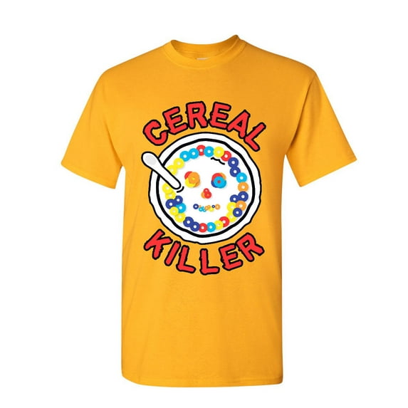 Tee Hunt Cereal Killer T-Shirt Funny Breakfast Morning Meal Serial Killer Mens Shirt, Yellow, Medium