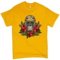 thumbnail image 1 of Tee Hunt Christmas Calavera T-shirt Sugar Skull Holiday Spirit Mistletoe Men's Tee, Yellow, 5X-Large, 1 of 5
