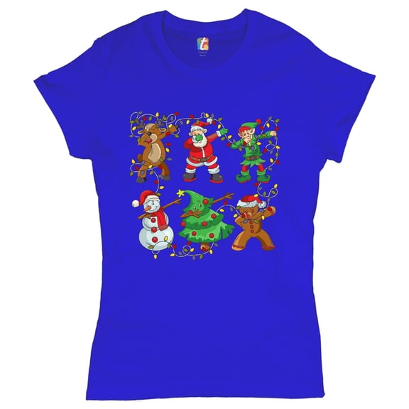Tee Hunt Christmas Crew Dabbing T-Shirt Reindeer Santa Claus Elf Snowman Women's T-Shirt Tee, Blue, Medium