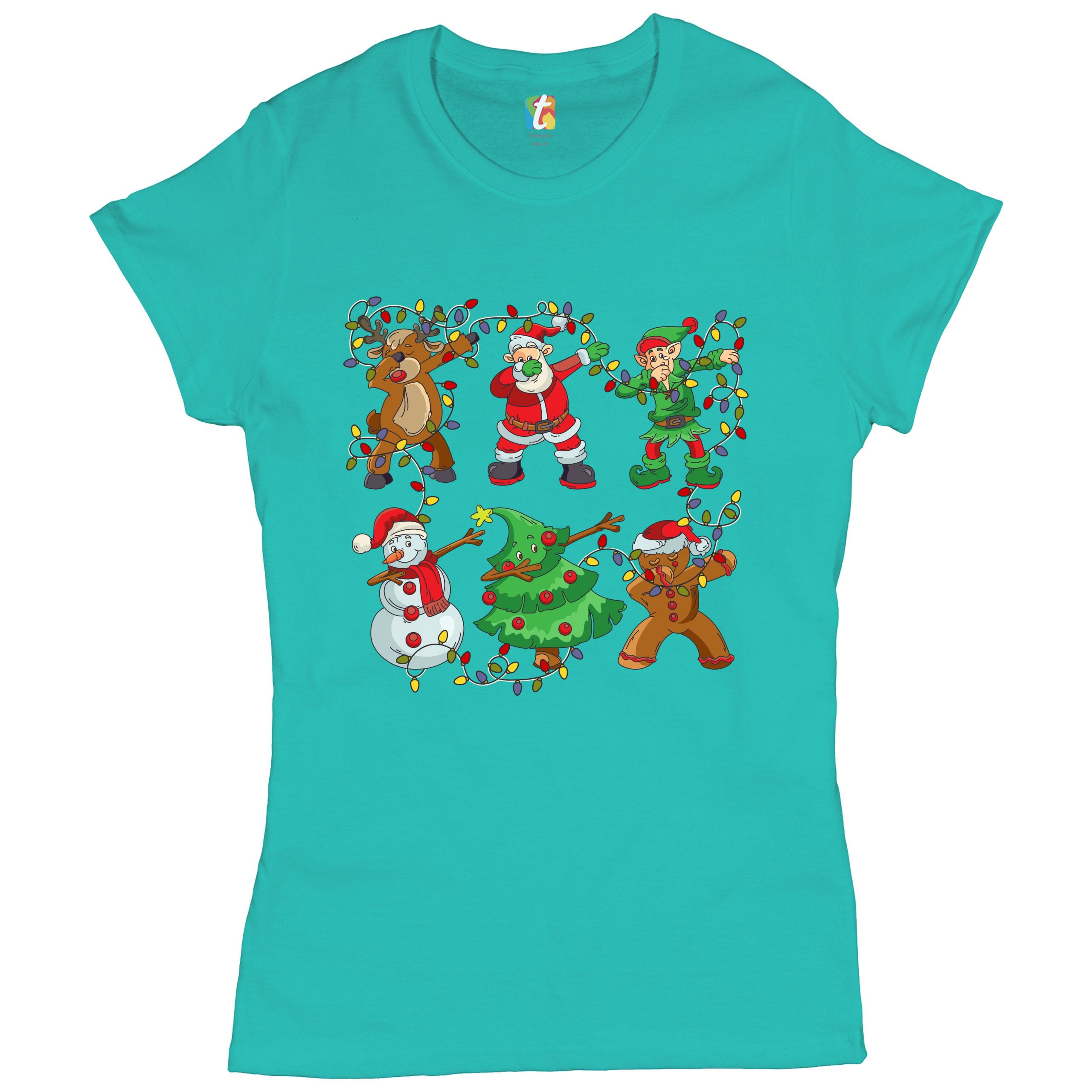 Tee Hunt Christmas Crew Dabbing T-Shirt Reindeer Santa Claus Elf Snowman Women's T-Shirt Tee, Light Blue, Small