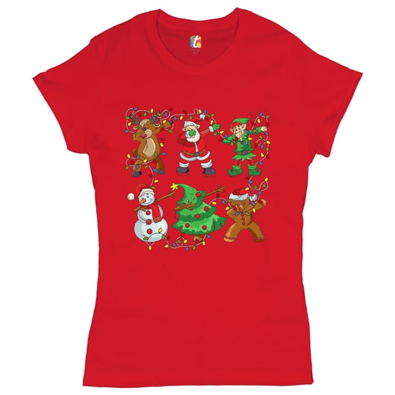 Tee Hunt Christmas Crew Dabbing T-Shirt Reindeer Santa Claus Elf Snowman Women's T-Shirt Tee, Red, Large
