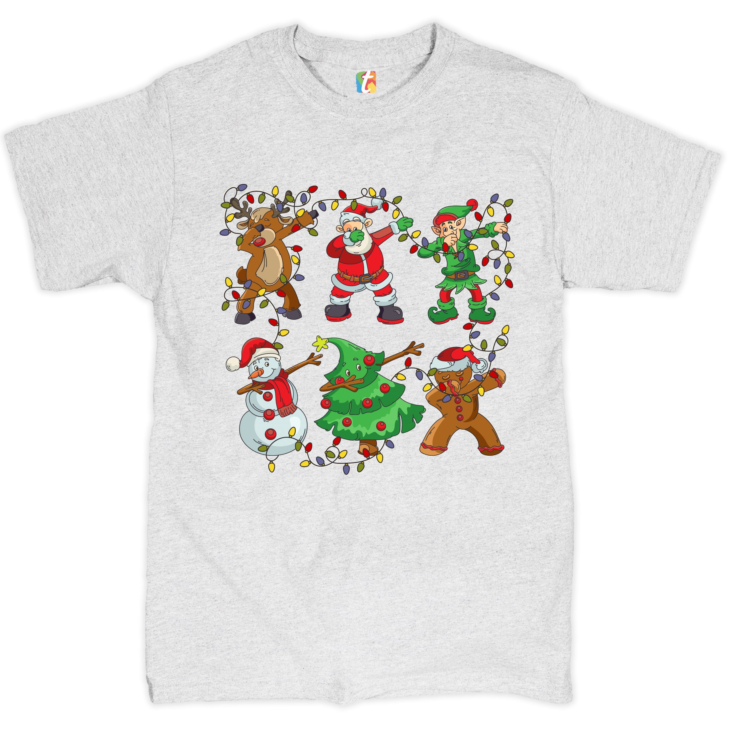 Tee Hunt Christmas Crew Dabbing T-shirt Reindeer Santa Claus Elf Snowman Men's Tee, Ash Gray, X-Large