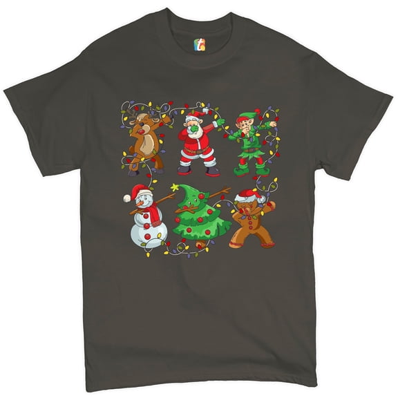 Tee Hunt Christmas Crew Dabbing T-shirt Reindeer Santa Claus Elf Snowman Men's Tee, Charcoal, Small