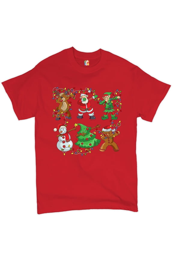 Christmas Crew Dabbing T-shirt Reindeer Santa Claus Elf Snowman Men's Tee, Red, 3X-Large