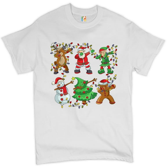 Tee Hunt Christmas Crew Dabbing T-shirt Reindeer Santa Claus Elf Snowman Men's Tee, White, Large