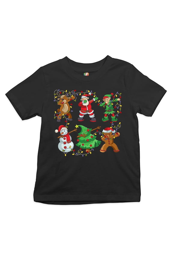 Christmas Crew Dabbing Youth T-Shirt Reindeer Santa Claus Elf Snowman Kids, Black, Large