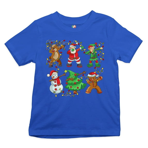 Tee Hunt Christmas Crew Dabbing Youth T-Shirt Reindeer Santa Claus Elf Snowman Kids, Blue, Medium
