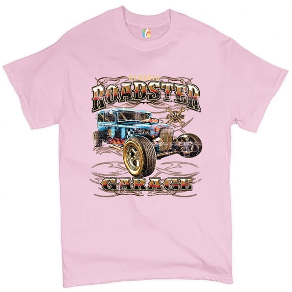 Tee Hunt Classic Roadster Garage T-Shirt Vintage Hot Rod Route 66 Muscle Car Men's Tee, Light Pink, X-Large