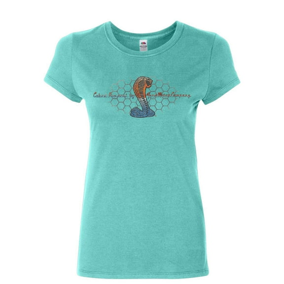 Tee Hunt Cobra Powered by Ford Women's T-Shirt Mustang Cobra Cotton Tee, Light Blue, Medium
