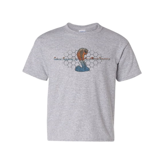 Tee Hunt Cobra Powered by Ford Youth T-Shirt Mustang Cobra Tee, Gray, Large