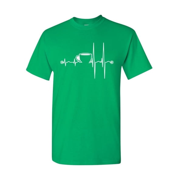 Tee Hunt Coffee Cup Heartbeat T-Shirt Energy Waking up Coffee Drinker Mens Shirt, Green, Medium