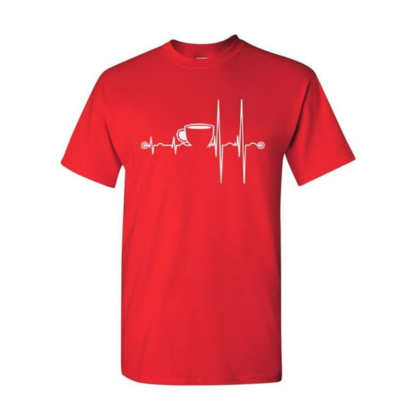 Tee Hunt Coffee Cup Heartbeat T-Shirt Energy Waking up Coffee Drinker Mens Shirt, Red, 3X-Large